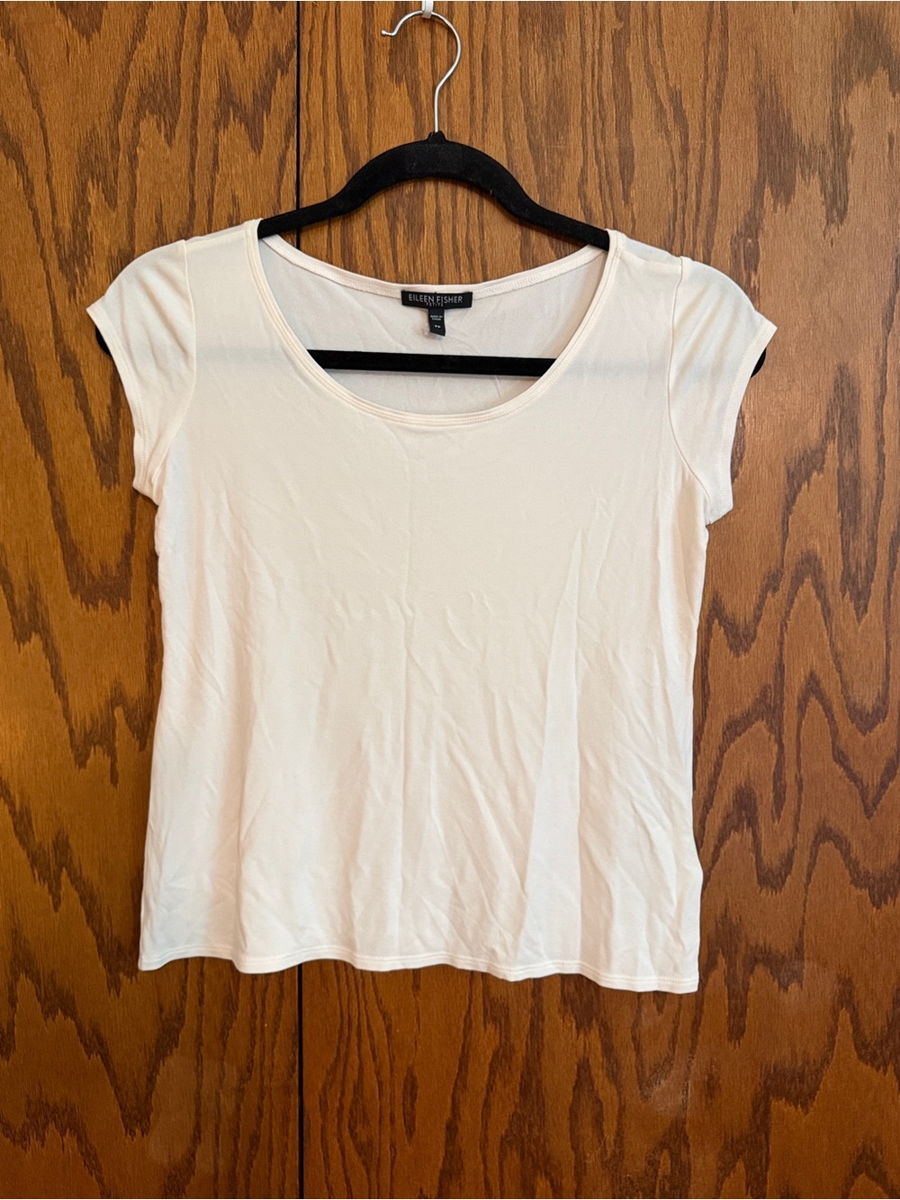 Eileen Fisher Petite 100% Silk Ivory Scoop Neck Knit Tee PP